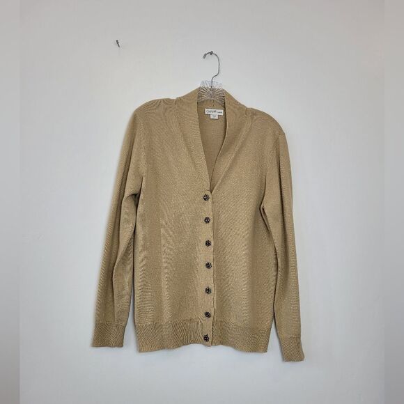 Jaclyn Smith Collection Gold Cardigan Sweater Metal Glitter Formal Party Large - Picture 6 of 11
